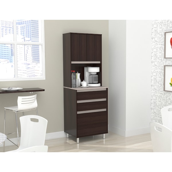 Breakroom Cabinet With 4-Doors and 3-Drawers 23.62 in W x 11.89 in D x 70.87 in H in Espresso and Amber Grey